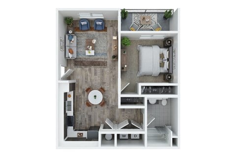 Floor plan for 1 bed, 1 bath, 675 sqft
